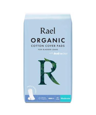 Rael Organic Cotton Cover Incontinence Pads - Moderate Absorbency, Bladder Control and Postpartum Pads, 4-Layer Core with Leak Guard Technology, Postpartum (60 Count) 60 Count (Pack of 1)