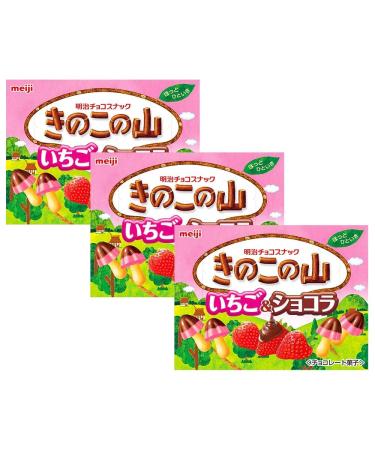 "Kinoko no Yama" Strawberry Flavored Chocolate Snack 3 meiji with MAIKO Sticker Pio big bazar