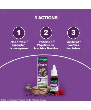 Santarome Bio - Organic Menopause - Bud macerate - Menopause Food Supplement - Gemmotherapy - Raspberry Lingonberry Birch - Bottle 30 ml - France - Buy Online on GoSupps.com