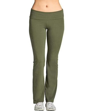 iQKA Women Bootcut Yoga Pants High Waist Tummy Control Leggings Flared Work Dress Pant Bell Bottom Casual Trousers - Army Green - Buy Online on GoSupps.com