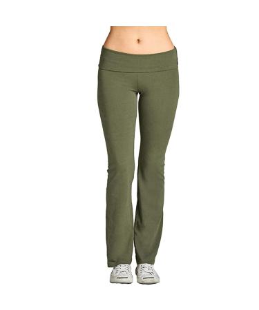 iQKA Women Bootcut Yoga Pants High Waist Tummy Control Leggings Flared Work Dress Pant Bell Bottom Casual Trousers Medium Army Green