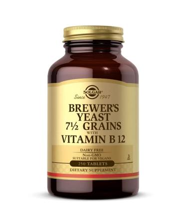 Solgar Brewer's Yeast 7 Grains with Vitamin B12 - 250 Tablets Pack of 2 - Non-GMO Vegan Dairy Free Kosher - 82 Total Servings