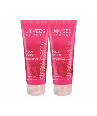 Jovees Herbal Strawberry Face Wash Deep Moisturising Facewash Normal to Dry Skin Paraben & Alcohol Free 120 ML (Pack of 2) 4.06 Fl Oz (Pack of 2)
