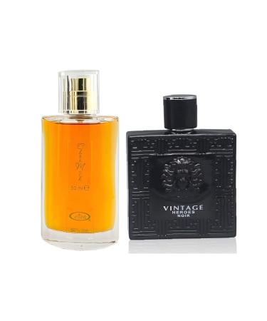 Choco Musk&Vintage Heroes Noir Men s Cologne-Rich Chocolate & Musk Eau De Toilette Long-Lasting Scent Perfume for Men Elegant Bottle 3.4 Fl Oz Fragrance for Refined Occasions Choco Musk&Vintage Heroes Noir 2.53 Fl Oz (Pack of 2)