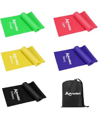 Allvodes Resistance Bands Set - 5 Latex Exercise Bands with Carrying Pouch | 5 Resistance Levels for Home Workout, Strength Training, Yoga & Pilates - Buy Online on GoSupps.com