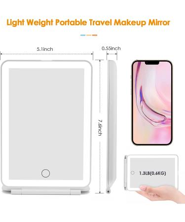 Rechargeable Travel Makeup Mirror with 72 LED Lights | Compact Slim Vanity Mirror with 3 Lighting Modes and Dimmable Touch Screen | Lighted Makeup Mirror for Travel (White) - Buy Online on GoSupps.com