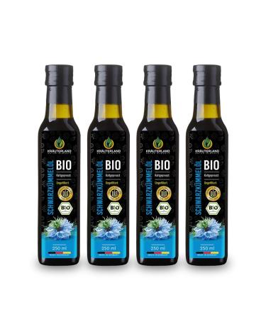 Herbal land Bio black cumin oil 4x250ml (1 liter) unfiltered gently cold -pressed - rich in thymochinone (thymechinon) - freshness arrangement: daily milless directly from our Hessian oil mill 250ml (4 Pack) - Buy Online on GoSupps.com