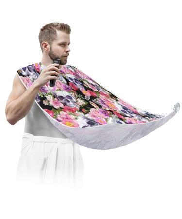 Beard Bib Apron Beard Bib Hair Catcher for Men Shaving and Trimming Non-Stick Waterproof Beard Cape Grooming Cloth Skeletons Flowers Pattern