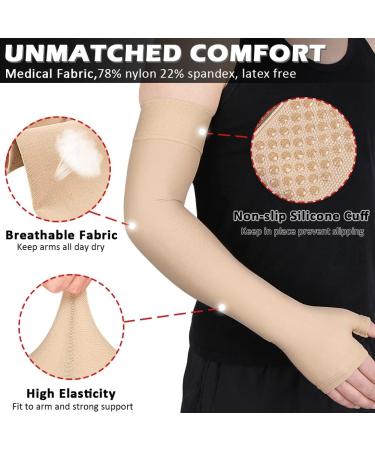 Ailaka Lymphedema Compression Arm Sleeve with Gauntlet - 20-30 mmHg Medical Support Brace for Pain Relief and Post Surgery Recovery - Beige - Large (Single) - Buy Online on GoSupps.com