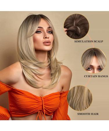 Esmee 16 Inch Ombre Straight Hair Wigs for Women | Black to Blonde Synthetic Heat-Resistant Wigs with Ponytail - Buy Online on GoSupps.com
