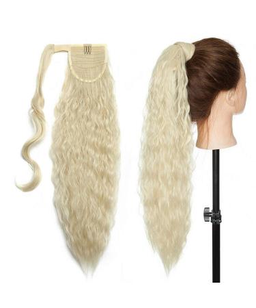 20 Inch Real Long Corn Wave Ponytail Clip in Hair Extensions Magic Paste Wavy Wrap Around Ponytail Hairpiece for Women Bleach Blonde Bleach Blonde 20 Inch
