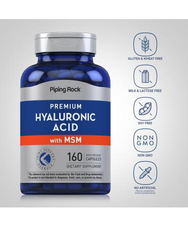 Piping Rock Hyaluronic Acid Supplement | 100mg | 160 Capsules | with MSM for Women and Men | Non-GMO Gluten Free - Buy Online on GoSupps.com