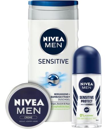 NIVEA MEN Active Sensitive Gift Set with Moisturizing Care Products Gift set with Sensitive Shower Gel Sensitive Protect Antiperspirant Deodorant Roll-on and NIVEA Men Cream - Buy Online on GoSupps.com