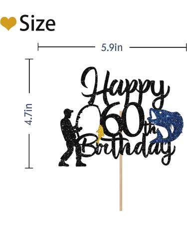 Fishing 60th Birthday Cake Topper Fisherman Happy 60th Birthday Cake Topper for Men Fishing Enthusiast 60th Party Decoration Men's 60th Birthday Party Supplies - Black Glitter - Buy Online on GoSupps.com