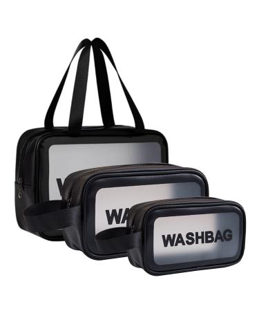 Portable Clear Toiletries Bag Waterproof Toiletry Travel Bag 3 Pcs Large Wash Bag Women Toiletries Bag for Women Plastic Cosmetic Makeup Bags Wash Bags Toiletry Bags Women(Black