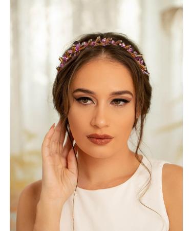 IYOU Bling Crystal Headbands Purple Rhinestone Headwear Gemstone Vintage Party Birthday Hair Accessories for Women and Girls - Buy Online on GoSupps.com