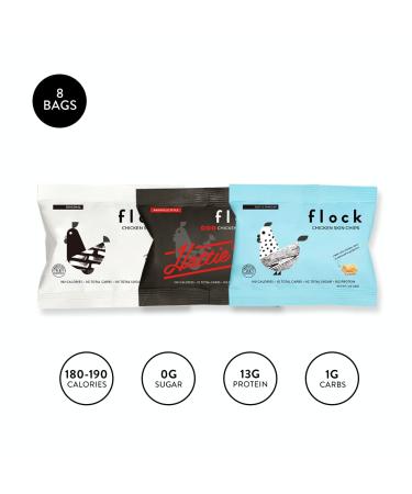 Flock Keto Chicken Skin Chips Variety Pack - Original, Salt and Vinegar, Hattie B's Nashville Hot - Keto Friendly, Low Carb, High Protein Snack - 1 oz Each (Pack of 8) - Buy Online on GoSupps.com