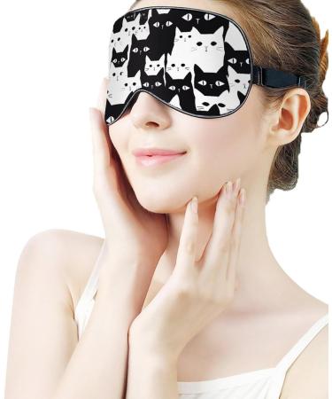 LynaRei Cute Black White Cats Sleep Mask - Elastic Eye Mask for Full Night's Sleep, Travel, and Nap - Buy Online on GoSupps.com