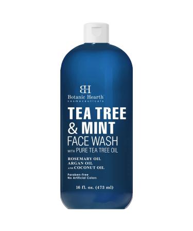 Botanic Hearth Tea Tree Face Wash with Mint - Acne Fighting, Therapeutic, Hydrating Liquid Face Soap with Pure Tea Tree Oil - for Women and Men, Paraben Free, Fights Acne - 16 fl oz