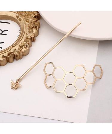 Dainty Geometric Bee Hair Sticks - 2Pcs Minimalist Gold & Silver Hairpins for Chignon Buns | Women's Hair Accessories - Buy Online on GoSupps.com