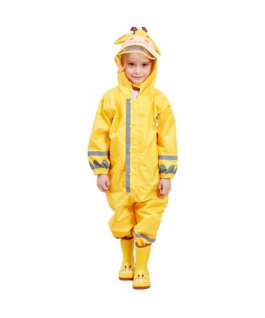 De feuilles Kids Button Rain Suit All-in-one Waterproof Puddle Suits Hooded Raincoat Jumpsuit 4-6 Years Yellow B