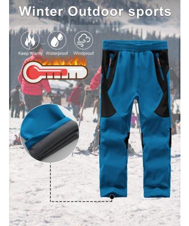Children's Waterproof Softshell Pants | Fleece Lined Windproof Ski & Hiking Pants | Sizes 146-152 Blue & Black - Buy Online on GoSupps.com