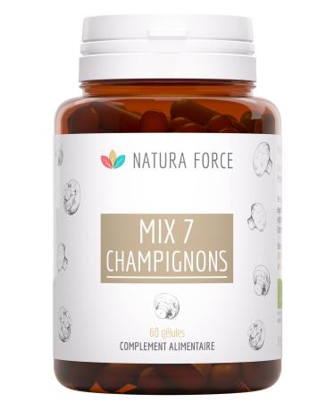 NATURA FORCE Mix of 7 Organic Mushrooms - Mix of 7 Medicinal Mushrooms - Certified Organic Origin - Chemical Free - 60 Capsules