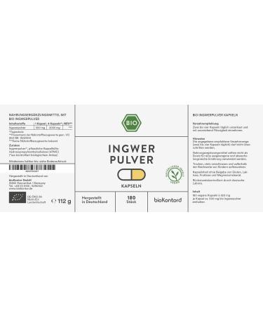 Organic Ginger Capsules - 180 Vegan Capsules | Additive-Free Ginger Powder | Made in Germany | Biocontor - Buy Online on GoSupps.com