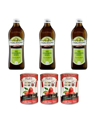 Italian Gourmet E.R. Farchioni Classico Extra Natives Natives Italian Tomato Boxes 1000 ml Olio Vergine Olive 1 Litre + 100% Italian Crushed Tomatoes 3 x 400 g