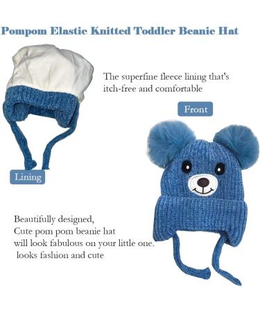 Cute Bear Kids Winter Hat with Ear Flaps | Chenille Knitted Warm Hat for Baby Girls Boys | Fleece Lined Earflap Cap | Toddler Cold Weather Beanie - Blue - Buy Online on GoSupps.com