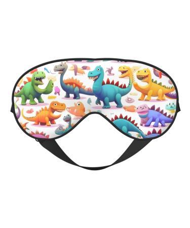 FoRes Many Colorful cartoon Dinosaurs Print Adult Unisex Sleep Eye Mask Light Blocking Adjustable Smooth for Deep Rest Black