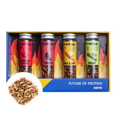 Sensable insects snack for people roasted grilling protein snack crunchy party mix insect nutrition party challenge gift idea (Carolina Reaper wasabi chipotle) Extra sharp grilling 4x20g