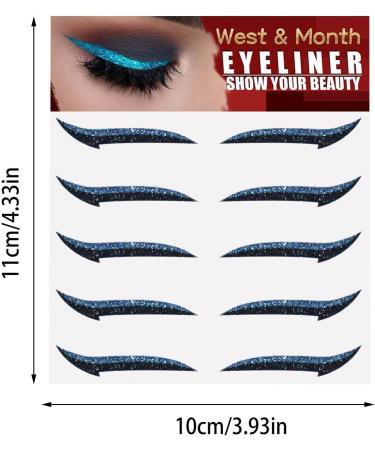 Stick On Glitter Eyeliner Strips | 5 Pairs Glitter Instant -Adhesive Eyeliner Stencil Sticker Eyeliner with Shine Effect Makeup Eyeliner Stickers for Women and Girls Frifer Blue (Five Pairs) - Buy Online on GoSupps.com