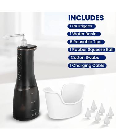 Water-Powered Ear Cleaner | Electric Ear Wax Removal Kit | 3 Adjustable Modes | Rechargeable | Memory Function | Detachable Rotating Nozzle | Ear Cleaning Kit for Adults and Kids (Black) - Buy Online on GoSupps.com
