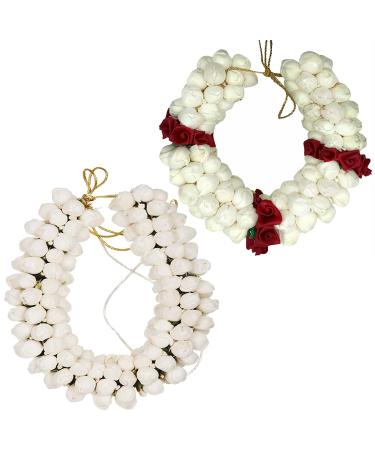 GoDazzl Hair Gajra in Artificial Jasmine Mogra Flower Garland Juda Decoration Phool Gazra for Women Juda Bun Realistic Hair Accessory for Girls (28 CM Long RED & WHITE Pack of 2)