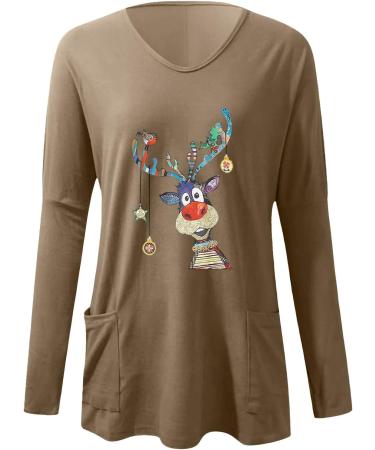 Shop Generic Women's Christmas Sweater - Round Neck Long Sleeve Holiday Pullover with Pockets in Khaki - Perfect for International Shipping - Buy Online on GoSupps.com