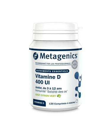 Metagenics Vitamine D3 400 UI Junior (3 12 Ans) - Dose Quotidienne 10 g - Soutien Immunitaire & Croissance Osseuse - V g tarien - 120 Comprim s M cher Go t Citron Vert - 4 Mois