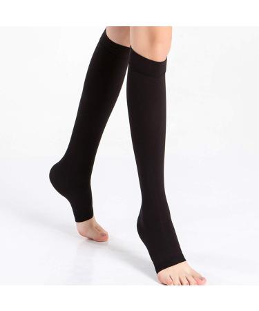 De Feuilles Women's Compression Stockings - Thrombosis & Varicose Veins Relief Socks Black Open Toe Ideal for Travel & Sports - Buy Online on GoSupps.com