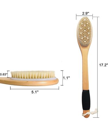 OWIIZI Wooden Long Handle Bath Brush - Exfoliating Natural Bristle Back Scrubber - Buy Online on GoSupps.com