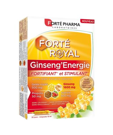 Forté Pharma - Forté Royal Ginseng'Energie | Natural Energy Food Supplement - Ginseng, Royal Jelly, Acerola, Propolis | 20 vials, 1/day