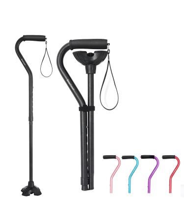 BeneCane Walking Cane Adjustable Cane with Offset Soft Cushioned Handle for Men & Women Lightweight Comfortable Extra Stability Base Mobility Aid for Men Women and Seniors Black