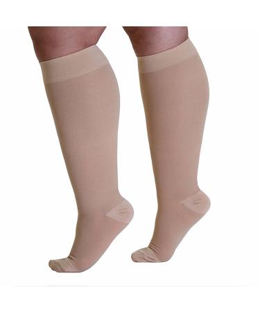 WSYKC Large compression stockings (2 pairs) maximum 6xl 20-30 mmHg closed toe compression stockings suitable for people with wide calves M (2 pairs) m (2 pairs) beige