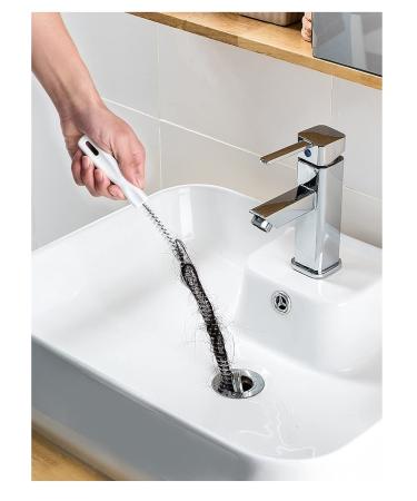 2-Piece Flexible Drain Brush Sink Unblocker Elastic Hose Pipe Straw Cleaning Brush with Handle Kitchen Drain Unblocker Wire Cleaner Bathroom Toilet Pipe Dredging Cleaning Hair Catcher Rod