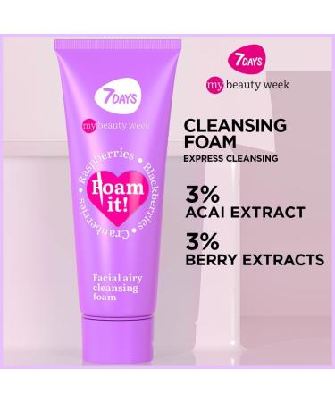 7DAYS Facial Foaming Cleanser for All Skin Types | Hydrating Cleansing Foam with Raspberry Blackberry Blueberry Cranberry and Blackcurrant Extracts | Face Wash and Make-Up Remoover 80 ml - Buy Online on GoSupps.com