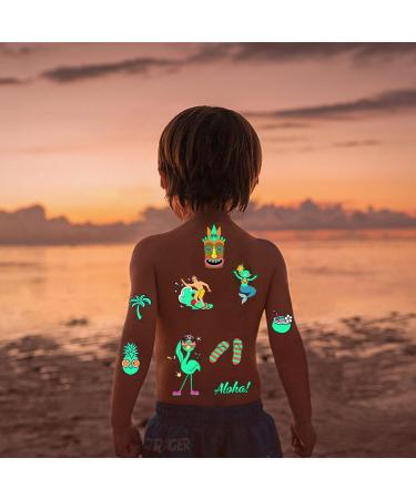Luminous Temporary Tattoos Stickers for Kids - 113 Glow In The Dark Summer Designs - Beach Party Supplies for Children - Boys & Girls - Buy Online on GoSupps.com