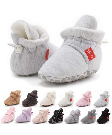 Sonsage Infant Baby Girls Boys Snow Boots Soft Anti-Skid Sole Ankle Premium Booties Newborn Toddler Prewalker Winter Warm Crib Shoes 6-12 Months A01 Little Grey