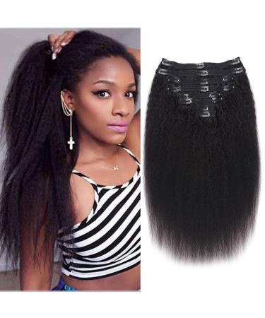 Mihugass Kinky Straight Clip in Hair Extensions Real Human Hair for Black Women 18 Inch Virgin Hair Clip in Full Head Unprocessed Remy Yaki Straight Clip Ins 8pcs with 18 Clips 120 Gram Per Set 18 Inch Natural Black Kinky Straight