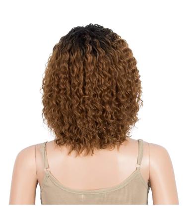 D but Short Curly Ombre Wig with Pony Curl Fringe - 12-Inch Human-Like Wig for Women (TT1B/C30) - Brown with Dark Root - 120g - Buy Online on GoSupps.com