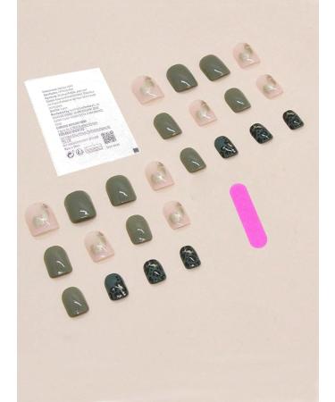 24pcs Green Leopard Press on Nails Green Leopard Fake Nail Green Medium Square Coffin Nails Press on Nails Coffin Shape Nails - Buy Online on GoSupps.com