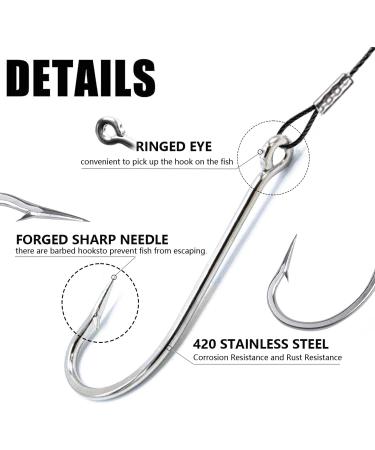 Saltwater Fishing Hook Rigs | Long Shank Steel Leaders with O'Shaughnessy Forged Hooks | 1/0-9-30lb | 8pcs - Buy Online on GoSupps.com